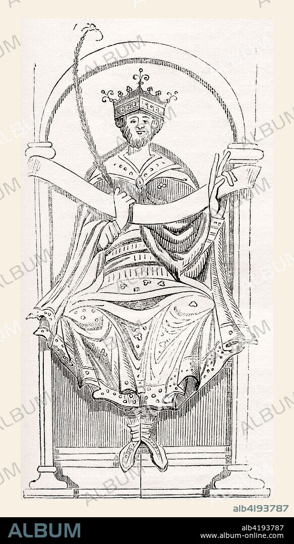 Edgar, c.?943 - 975, aka the Peaceful or the Peaceable.  King of England, 959 - 975.  Old England: A Pictorial Museum, published 1847.