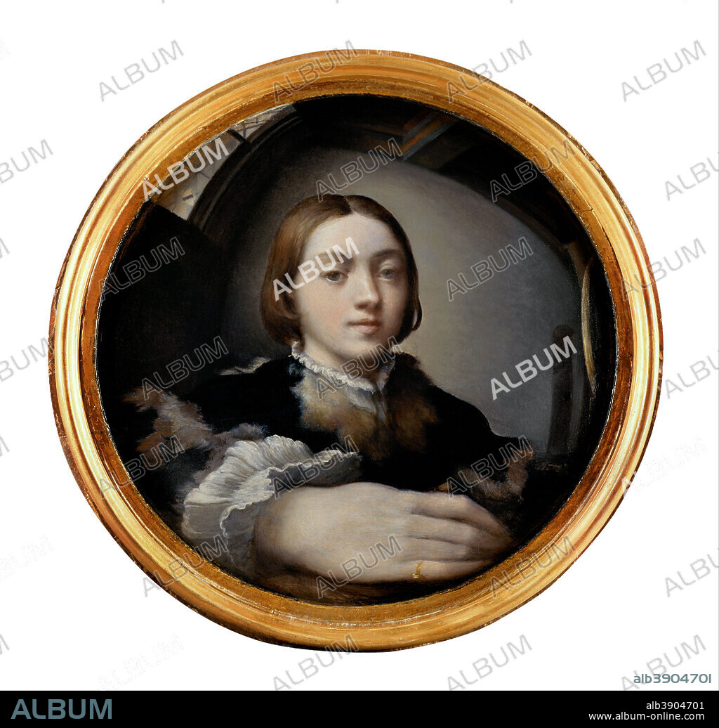 PARMIGIANINO. Self-portrait. Date/Period: From 1523 until 1524. Painting. Oil on panel. Diameter: 24.4 cm (9.6 in).