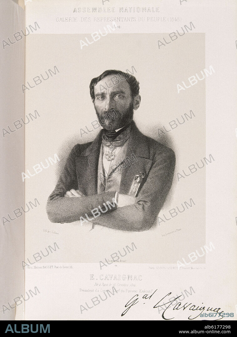 JEAN BAPTISTE ADOLPHE LAFOSSE (1810-1879). CAVAIGNAC EUGENE- REPRESENTANTE DE LA ASAMBLEA NACIONAL FRANCESA DE 1848 - LITOGRAFIA S XIX.