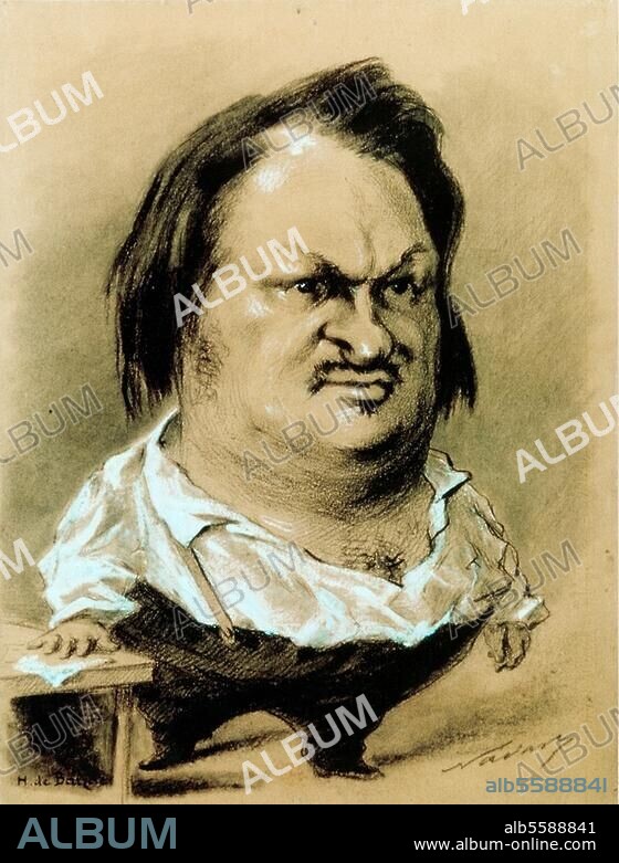 FELIX NADAR. Balzac, Honoré de franz. Schriftsteller, Tours 20.5.1799 - Paris 18.8.1850. Karikatur. Lithographie von Nadar, eigentl. Felix Tournachon (1820-1910).