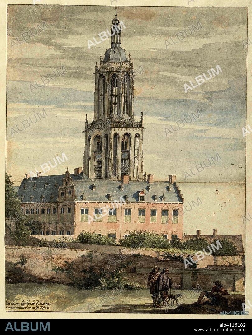 Paleis van Frederik V van de Palts en de Sint-Cunerakerk te Rhenen; thoren der stadt Rheenen / Coninx van Bohemen sijn Hoff (title on object). Draughtsman: Isaac de Moucheron. Draughtsman: Pieter Jansz. Saenredam. Dating: 29-Jun-1644 - 30-Jun-1644. Measurements: h 515 mm × w 395 mm.