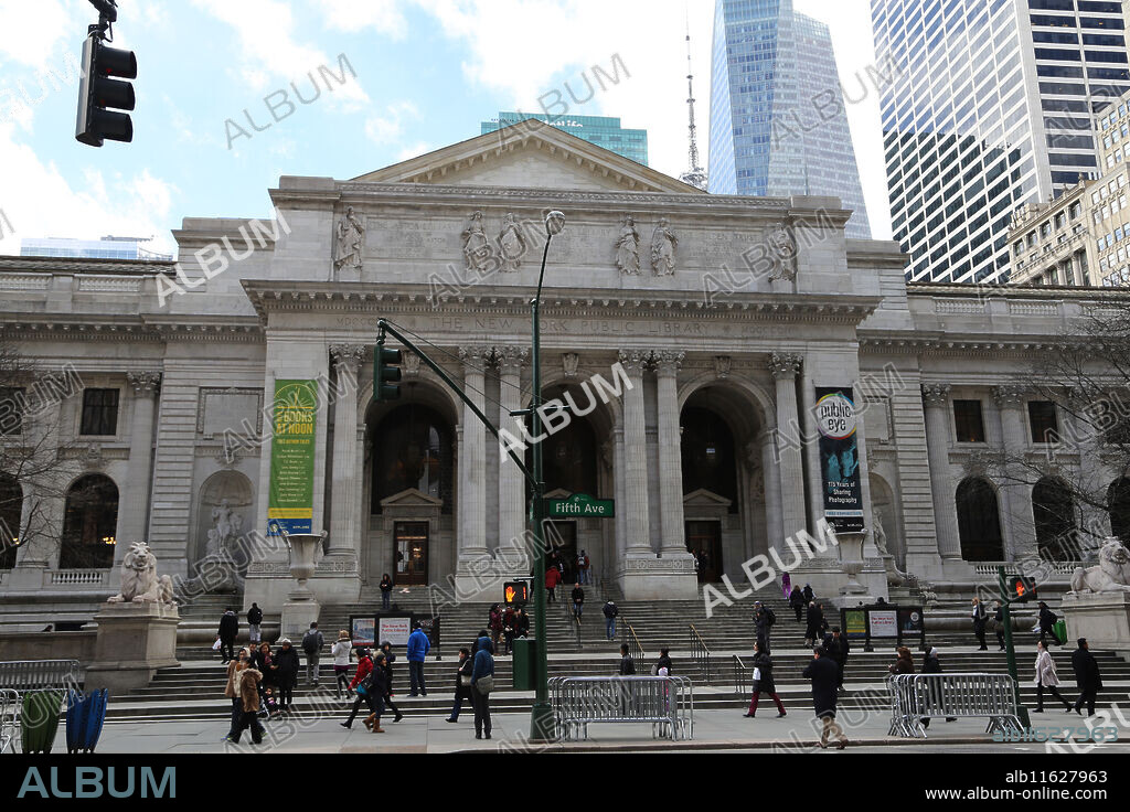 CARRERE AND HASTINGS FIRM. United States. New York City. New York Public Library Main Bracnh. Lower Manhattan. Facade. Exterior.