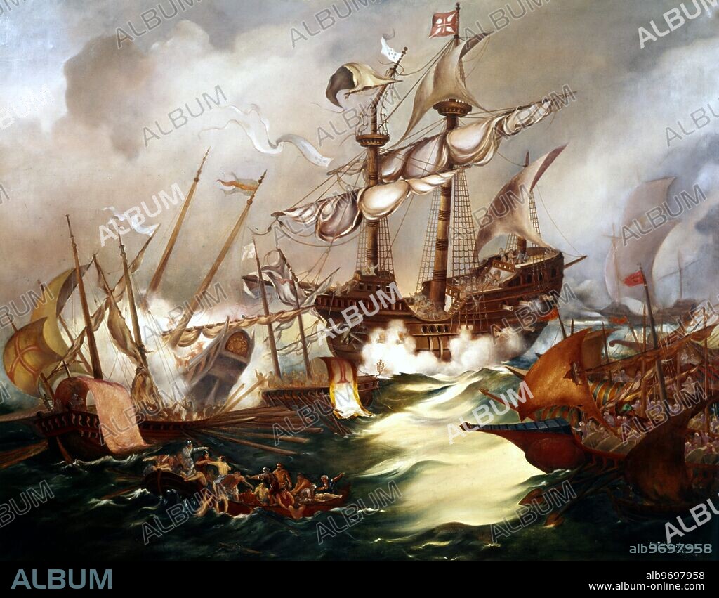 Holy Naval Battle. February 1509. Conquered by Francesco de Ameida against Turkish Venetian Moors.. Painting by Alvaro Hogan, Naval Museum, Lisbon.