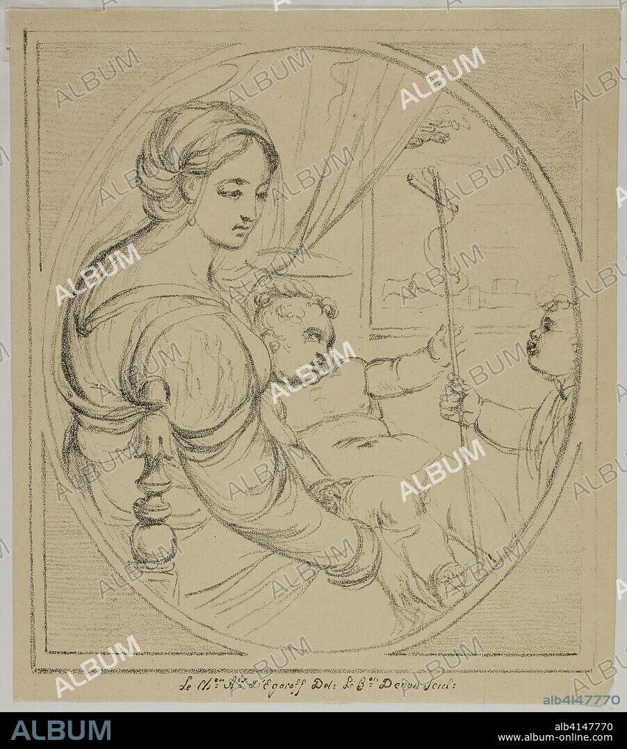 Virgin in a Chair. Dominique-Vivant Denon (French, 1747-1825); after Alexis d'Egaroff (French, 18th-19th centuries). Date: 1817-1820. Dimensions: 183 × 161 mm (image); 197 × 172 mm (sheet). Lithograph in black on tan wove paper. Origin: France.