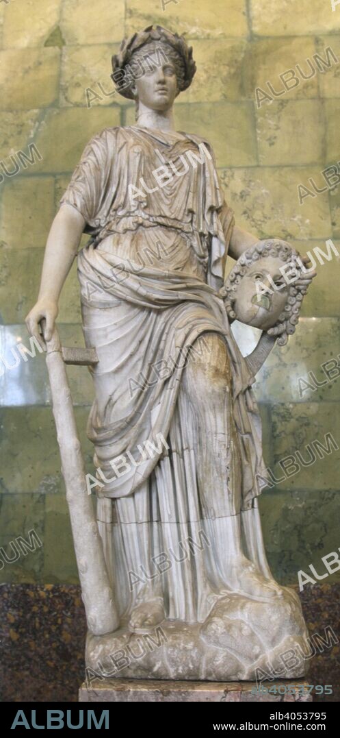 Statue of Melpomene, Muse of Tragedy. Roman, after a Greek model of the 2nd century BC. Found in the collection of The Hermitage, St Petersburg.