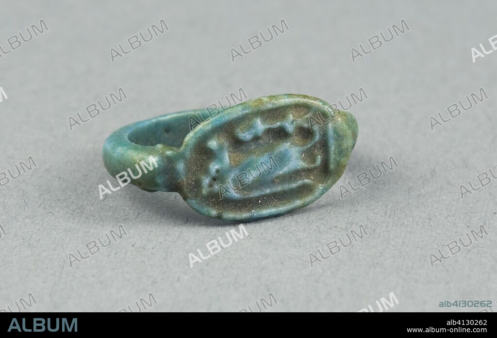 ANCIENT EGYPTIAN. Ring: Figure of Tawaret (Thoeris), with sa (protection) sign. Egyptian. Date: 1390 BC. Dimensions: W. 1 cm (3/8 in.); diam. 2.1 cm (13/16 in.). Faience. Origin: Egypt.