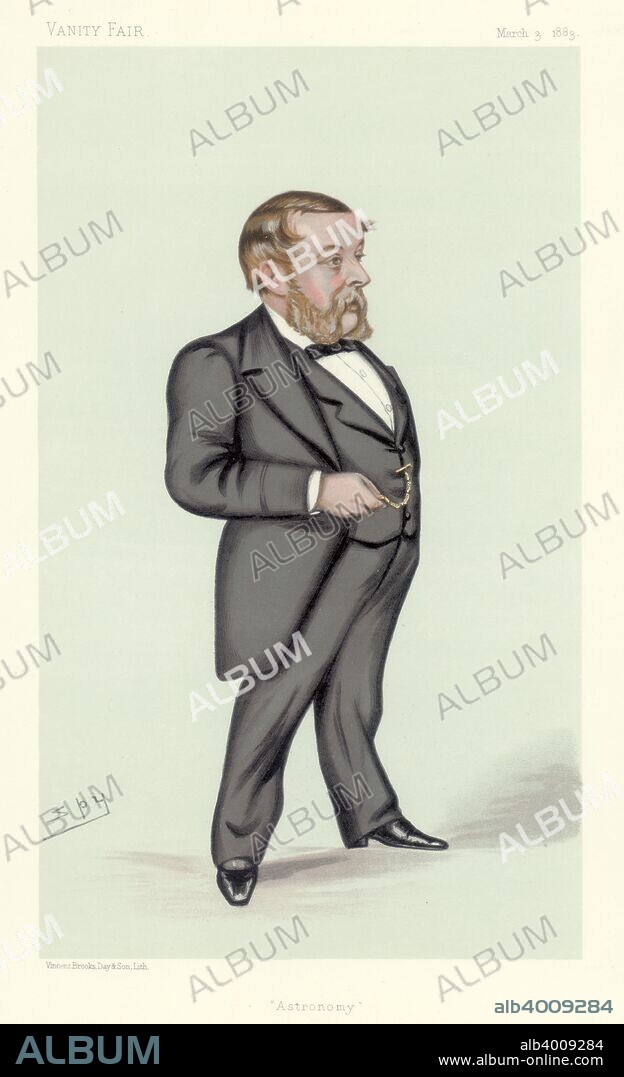 Richard Anthony Proctor, English astronomer, mathematician and popular science writer, 1883. Proctor (1837-1888) founded Knowledge, a science periodical, in 1881, published first as a weekly then as a monthly. From 1873 he lectured successfully in America. Cartoon titled 'Astronomy' from Vanity Fair. (London, 3 March 1883).