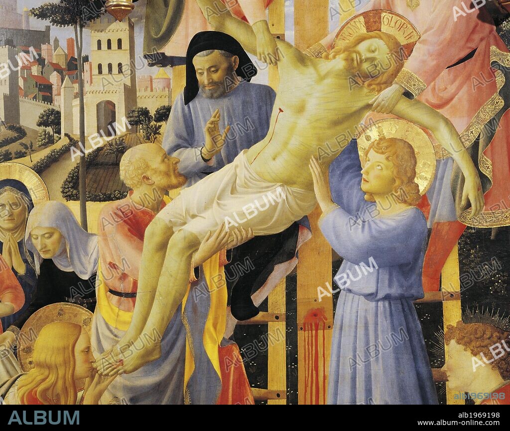 The Deposition from the Cross or the Altarpiece of the Holy Trinity, ca 1432, by Giovanni da Fiesole known as Fra Angelico (1400-ca 1455), tempera on wood, 176x185 cm. Detail.