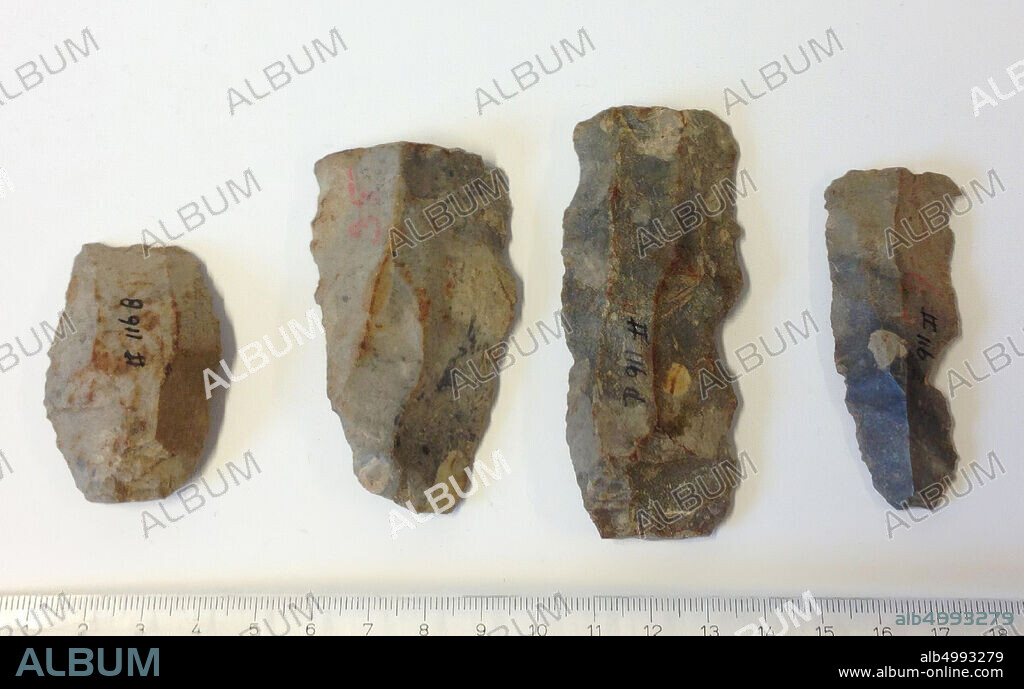 Klingfragment, Lanaye flint (Rijckholt). Possibly an encoche on the ventral side On the dorsal side is ink II 116E, blade fragment, stone, Lanaye flint, 6.6 x 2.7 x 0.7 cm, 12g, middle neolithic c. 4000-3000 BC. 4000-3000 BC, the Netherlands, Limburg, Eijsden-Margraten, Rijckholt.