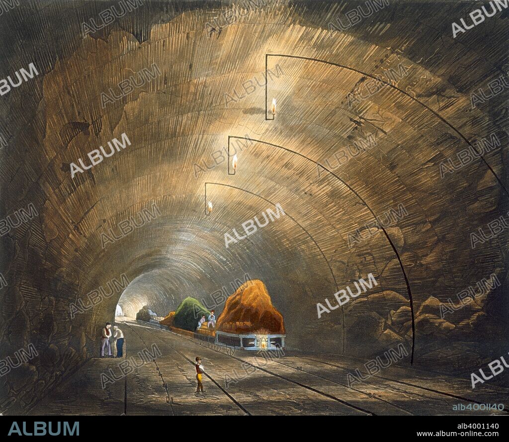 'The Tunnel', Liverpool and Manchester Railway, 1833. The world's first intercity railway, the Liverpool & Manchester Railway opened on 15 September 1830. Engineered by George Stephenson, the line was a remarkable feat of engineering, with viaducts, tunnels and an ingenious floating crossing of the peat bogs at Chat Moss.From Coloured view of the Liverpool & Manchester Railway. (London, 1832-1833).