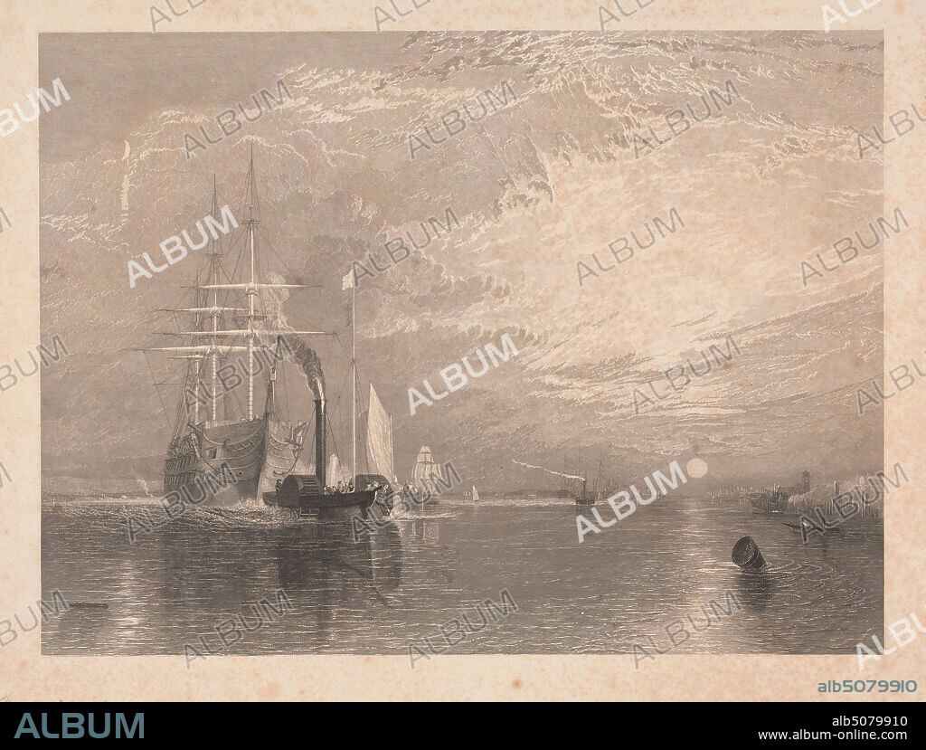 The Old Téméraire, Print made by James T. Willmore, 18001863, British, after Joseph Mallord William Turner, 17751851, British, 1845, Etching and line engraving; engraver's proof (a) on moderately thick, slightly textured, cream wove paper, Sheet: 13 1/4 × 17 inches (33.7 × 43.2 cm) and Image: 11 × 15 inches (27.9 × 38.1 cm).