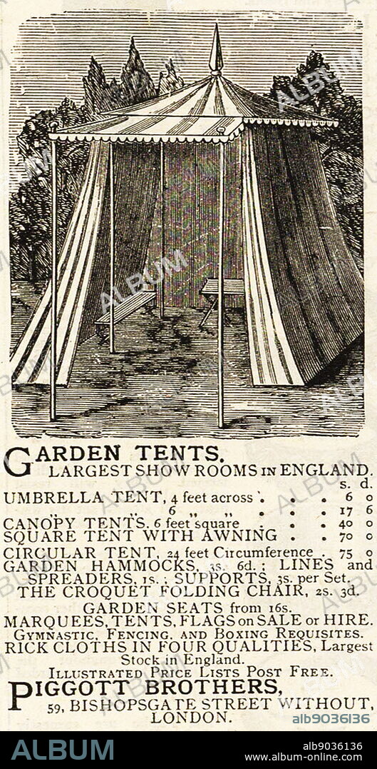 1884 advert for an English Garden Tent or Gazebo.