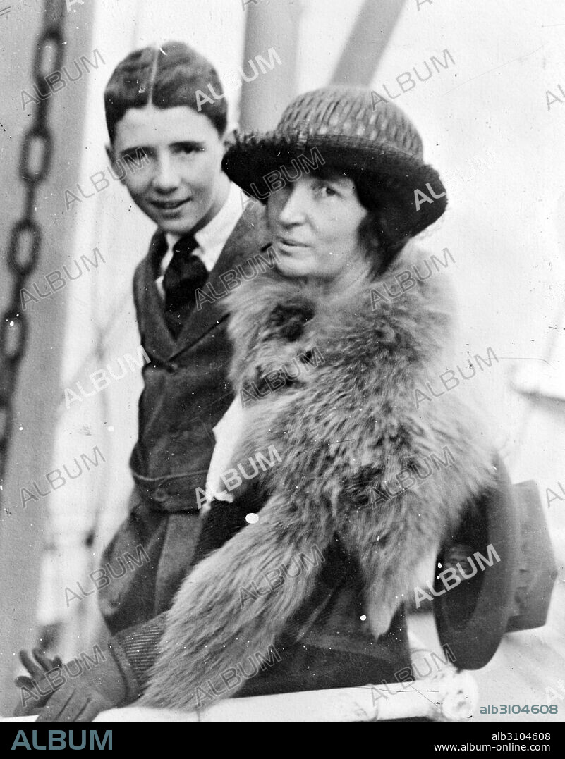 Margaret Sanger and her older son Stuart in Japan, 1922. Sanger (1879-1966) was an American birth control activist, sex educator and nurse. Sanger popularized the term birth control, opened the first birth control clinic in the United States.