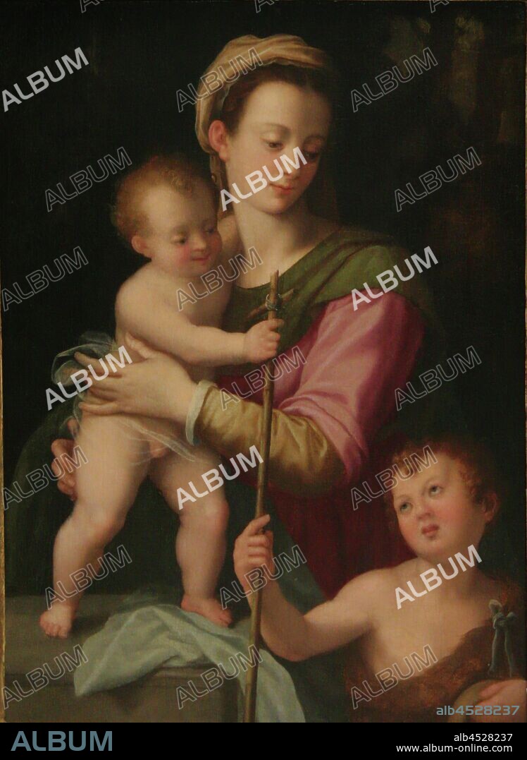 Brescianino (Andrea Piccinelli), Italian, active 1506 - 1525, Madonna and Child with St. John, 16th Century, Oil on cradled wood panel, Unframed: 29 1/4 × 21 1/4 inches (74.3 × 54 cm).