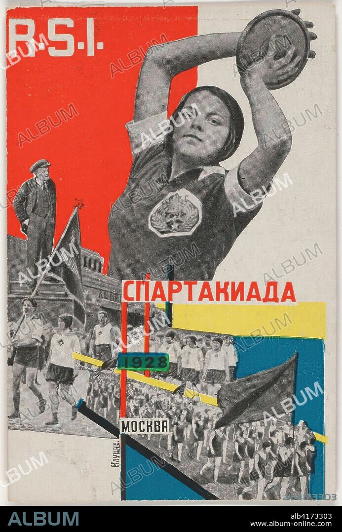 GUSTAV G. KLUTSIS. Postcard Commemorating the Russian All-Union Spartakiada. Gustav Klutsis; Latvian, 1895-1938. Date: 1928. Dimensions: 148 x 105 mm (sheet). Color lithograph on off-white wove card. Origin: Latvia.