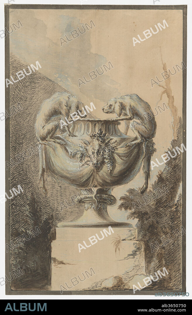 Design for a Garden Vase with Hunting Theme. Artist: Paul Egell (German, Waibstadt 1691-1752 Mannheim). Dimensions: Sheet: 16 7/8 × 10 7/16 in. (42.8 × 26.5 cm). Date: ca. 1740.
Large sheet with a design for a garden vase placed on a pedestal. The vase is decorated with a boar's head and has two dogs in the place of its handles, suggesting the theme of the hunt. As one of the most outstanding German sculptors of the late Baroque and early Rococo period, Egell was involved in the decoration of some of the most important pleasure palaces of Central Europe, but many of his work has gone lost during the Second World War.