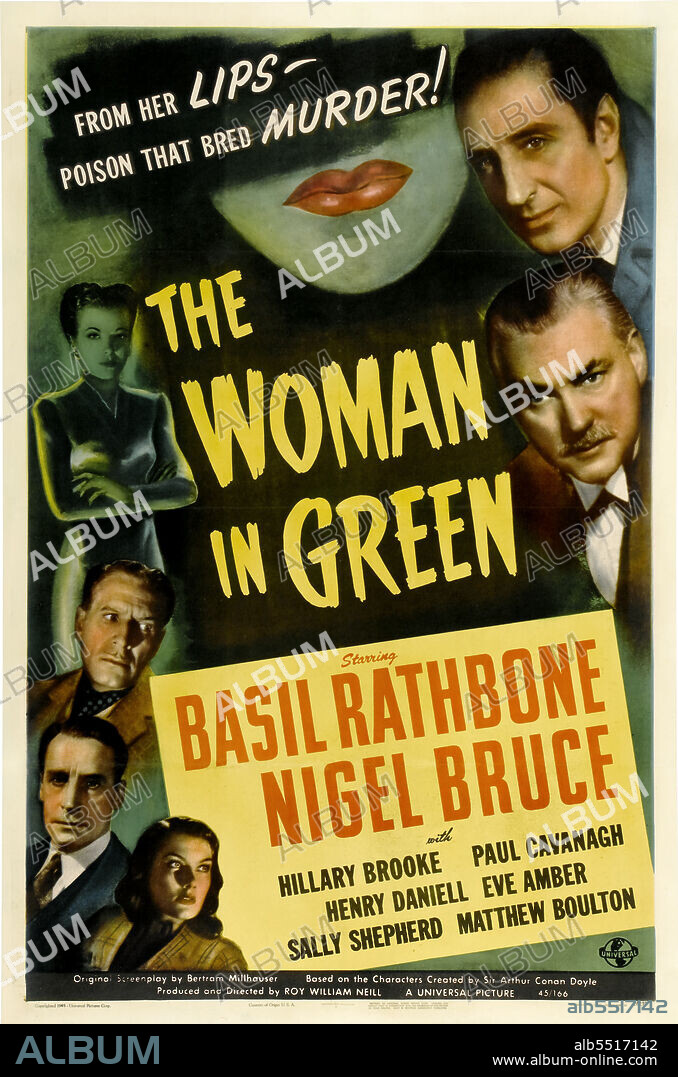 BASIL RATHBONE y NIGEL BRUCE en EL CASO DE LOS DEDOS CORTADOS, 1945 (THE WOMAN IN GREEN), dirigida por ROY WILLIAM NEILL. Copyright UNIVERSAL PICTURES.