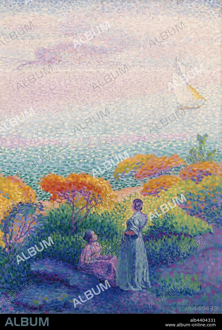 Henri Edmond Cross: Two Women by the Shore, Mediterranean, Henri Edmond Cross, 1896, Oil on canvas, Overall: 25 5/8 x 36 1/4 in. (65.1 x 92.1 cm).