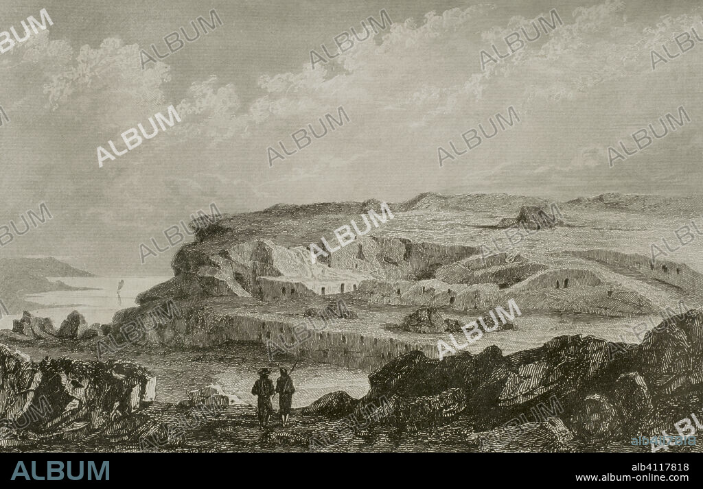 Rabat, Malta. Bingemma hill. Engraving. Lemaitre direxit. History of Malta and Gozo, by Frédéric Lacroix. Panorama Universal, Spanish edition, printed in Barcelona, 1850.