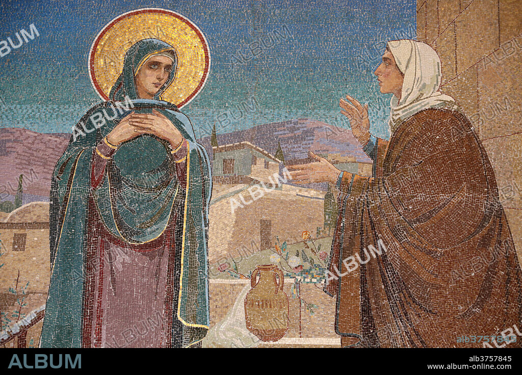 The Visitation, Mary visits her relative Elizabeth, Church of the Saviour on Spilled Blood (Church of Resurrection), UNESCO World Heritage Site, St. Petersburg, Russia, Europe.