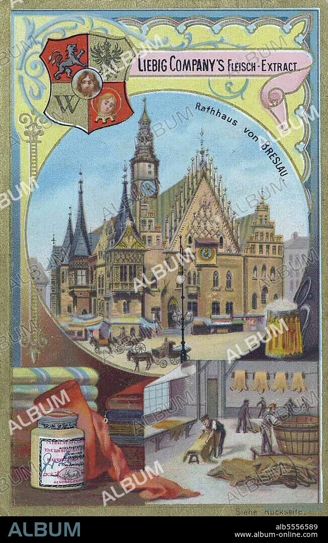 Serie Rathäuser, Rathaus von Breslau, Schlesien, Deutschland, Polen, digital verbesserte Reproduktion eines Sammelbildes von ca 1900.