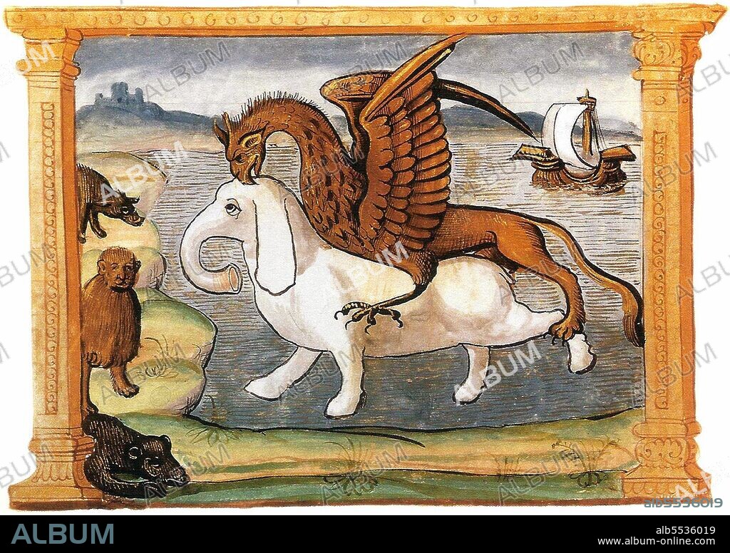 The griffin, griffon, or gryphon (Greek: ???f??, grýphon, or ???p??, grýpon, Latin: gryphus) is a legendary creature with the body, tail, and back legs of a lion; the head and wings of an eagle; and an eagle's talons as its front feet. Because the lion was traditionally considered the king of the beasts and the eagle the king of birds, the griffin was thought to be an especially powerful and majestic creature. The griffin was also thought of as king of all creatures. Probably born in Venice around 1254 CE, Marco Polo was raised by his aunt and uncle after his mother died. His father, Niccolo, was a Venetian merchant who left before Marco was born to trade in the Middle East. Niccolo and his brother Maffeo passed through much of Asia and met with Mongol emperor Kublai Khan who reportedly invited them to be ambassadors. In 1269, Niccolo and Maffeo returned to Venice, meeting Marco for the first time. In 1271, Marco Polo, aged 17, with his father and his uncle, set off for Asia, travelling through Constantinople, Baghdad, Persia, Kashgar, China and Burma. They returned to Venice 24 years and 15,000 miles later with many riches. Upon their return, Venice was at war with Genoa, and Marco Polo was imprisoned. He spent the few months of his imprisonment dictating his adventures to a fellow inmate, Rustichello da Pisa, who incorporated the tales into a book he called 'The Travels of Marco Polo'. The book documented the use of paper money and the burning of coal, and opened European eyes to the wonders of the East.