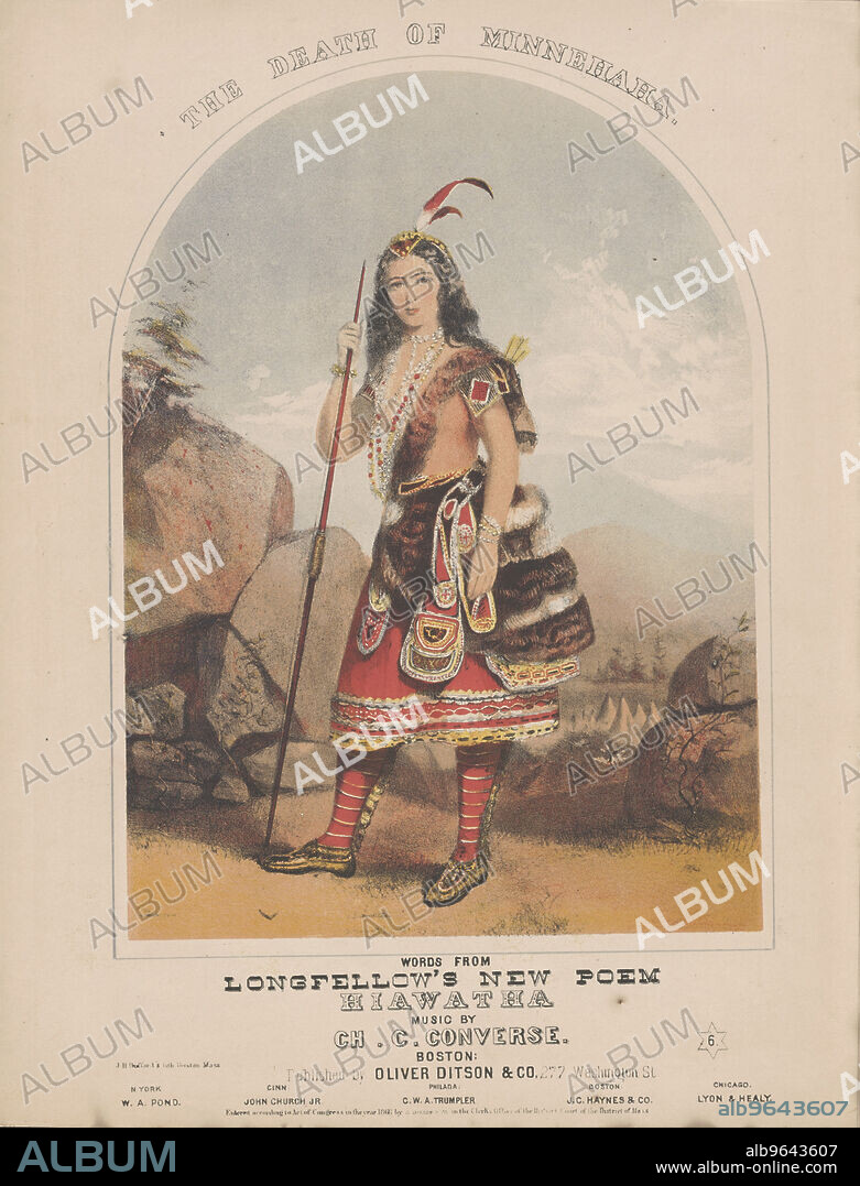 J. H. BUFFORD'S LITH.. The death of Minnehaha, from Longfellow's poem The Song of Hiawatha. Scores by Charles Crozat Converse.