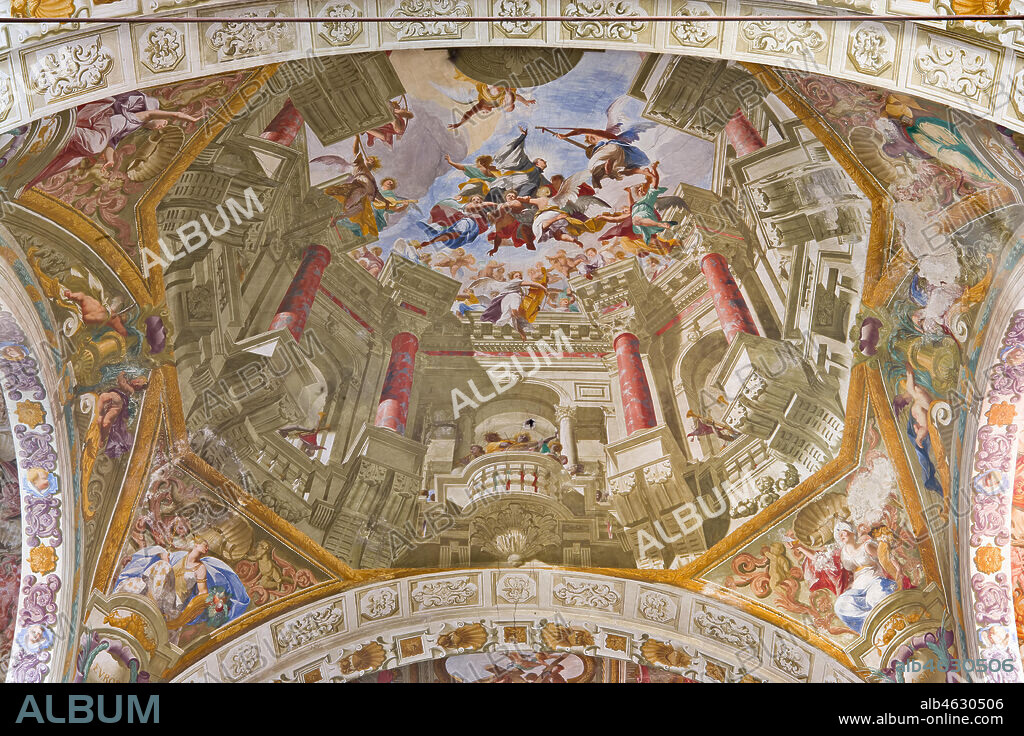 Mondovì, Church of the Mission (or of Jesus), false dome: ceiling with apotheosis pf St. Francesco Saverio. Frescoes by Andrea Pozzo (1679).