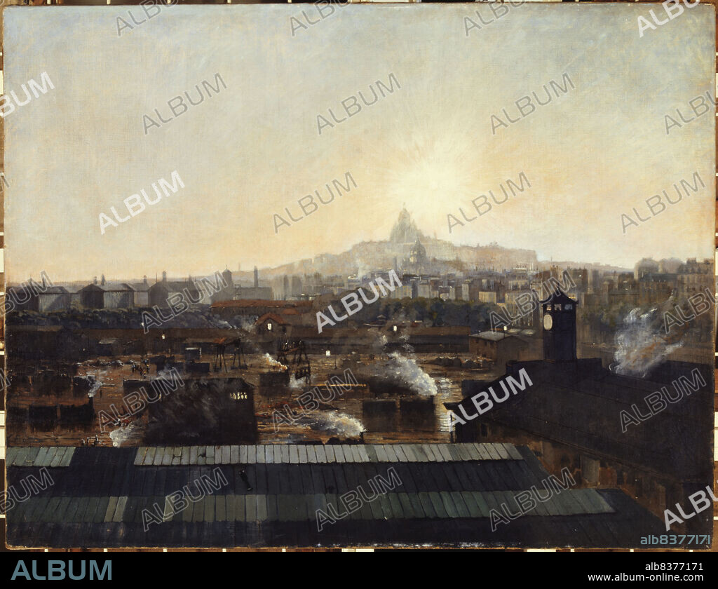 LOUIS-ROBERT CARRIER-BELLEUSE. Les Voies de la gare du Nord, les toits de l'hôpital Lariboisière et la colline de Montmartre, vers 1895, c1895.