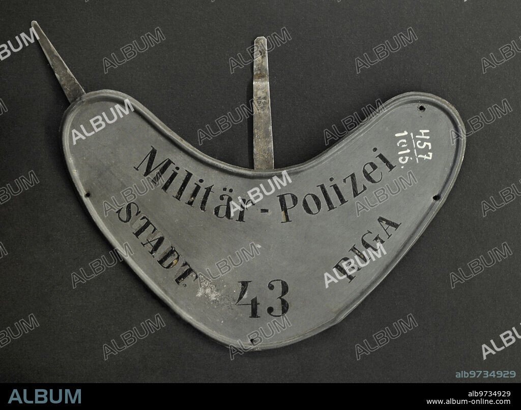 First World War (1914-1918). German 8th Army's military police gorget of Riga's 43rd district (Latvia). Latvian War Museum. Riga. Latvia.