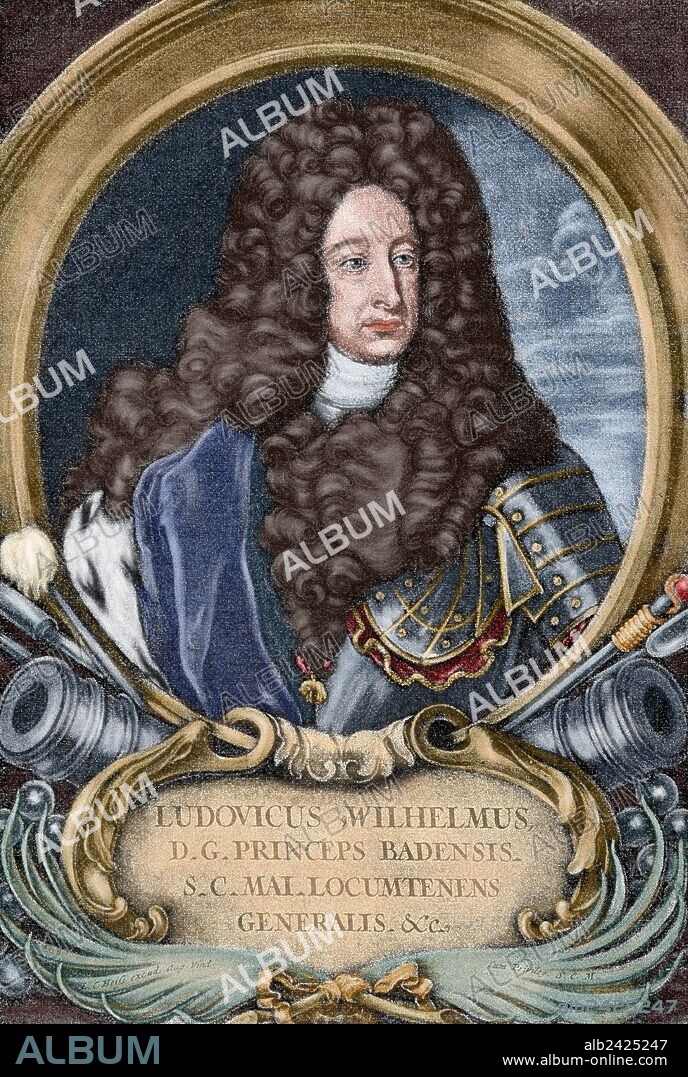 ELIAS CHRISTOPH HEISS. Louis William, Margrave of Baden-Baden (1655-1707). Engraving, E. C. Heiss. Colored.