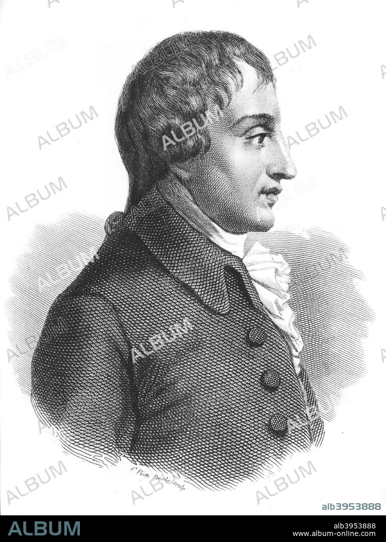 Giovanni Battista Pergolesi (1710-1736) was an Italian composer, violinist and organist. A print from Les Musiciens Celebres, Lucien Mazenod, Paris, 1948.