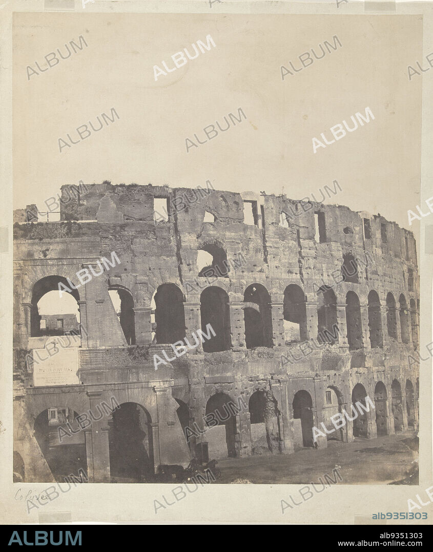 View of the Colosseum in Rome, Frederic Flacheron (attributed to), Rome, 1852 - 1881, paper, cardboard, salted paper print, height 350 mm × width 305 mmheight 394 mm × width 325 mm.