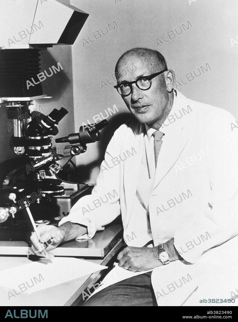 Edward Lawrie Tatum (1909-1975) was an American geneticist. He attended college at the University of Chicago and received his PhD in biochemistry from the University of Wisconsin-Madison in 1934. He worked at Stanford University, where he began his collaboration with Beadle. Beadle and Tatum's key experiments involved exposing the bread mold Neurospora crassa to x-rays, causing mutations. In a series of experiments, they showed that these mutations caused changes in specific enzymes involved in metabolic pathways. These experiments, published in 1941, led them to propose a direct link between genes and enzymatic reactions, known as the "one gene, one enzyme" hypothesis. He shared half of the Nobel Prize in Physiology or Medicine in 1958 with George Wells Beadle for showing that genes control individual steps in metabolism. A heavy cigarette smoker, he died of heart failure complicated by chronic emphysema in 1975 at the age of 65.