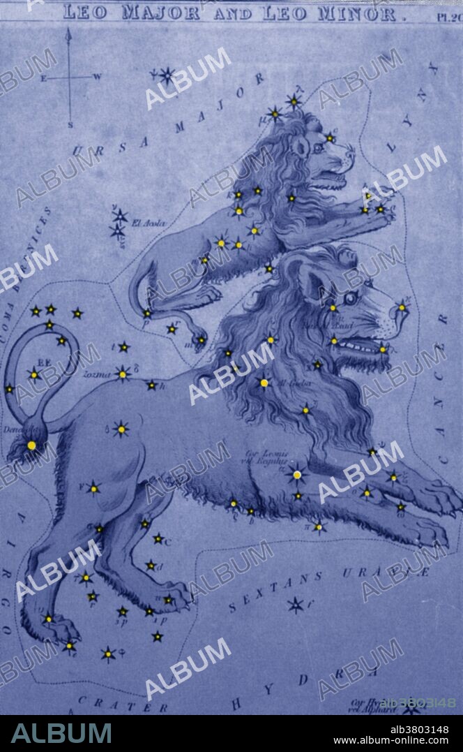 These 19th century French constellation cards show each individual star marked with a hole through which light shines. Astrologically, each zodiacal sign has its own properties and its own friendships and enemies within the zodiacal circle. Each sign is also ruled by a planet, which similarly has its own properties, friendships and enemies. So, for example, a person born while the Sun is passing through Leo is supposed to be kingly, like a Lion.