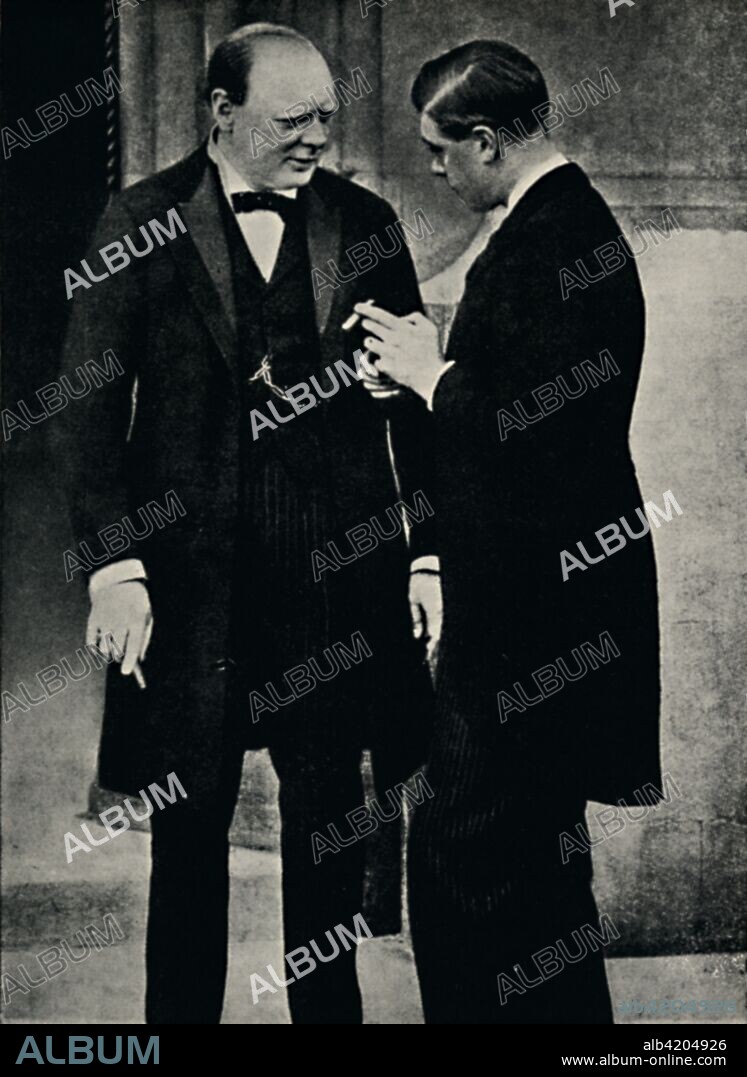 'With King Edward VIII', 1936, (1945). British politician and statesman Sir Winston Churchill (1874-1965) with Edward VIII (1894-1972) before his abdication in December 1936. Churchill was Prime Minister of the United Kingdom from 1940 to 1945, and again from 1951 to 1955. From "The Life and Times of Winston Churchill", by Malcolm Thomson. [Odhams Press Limited, London].