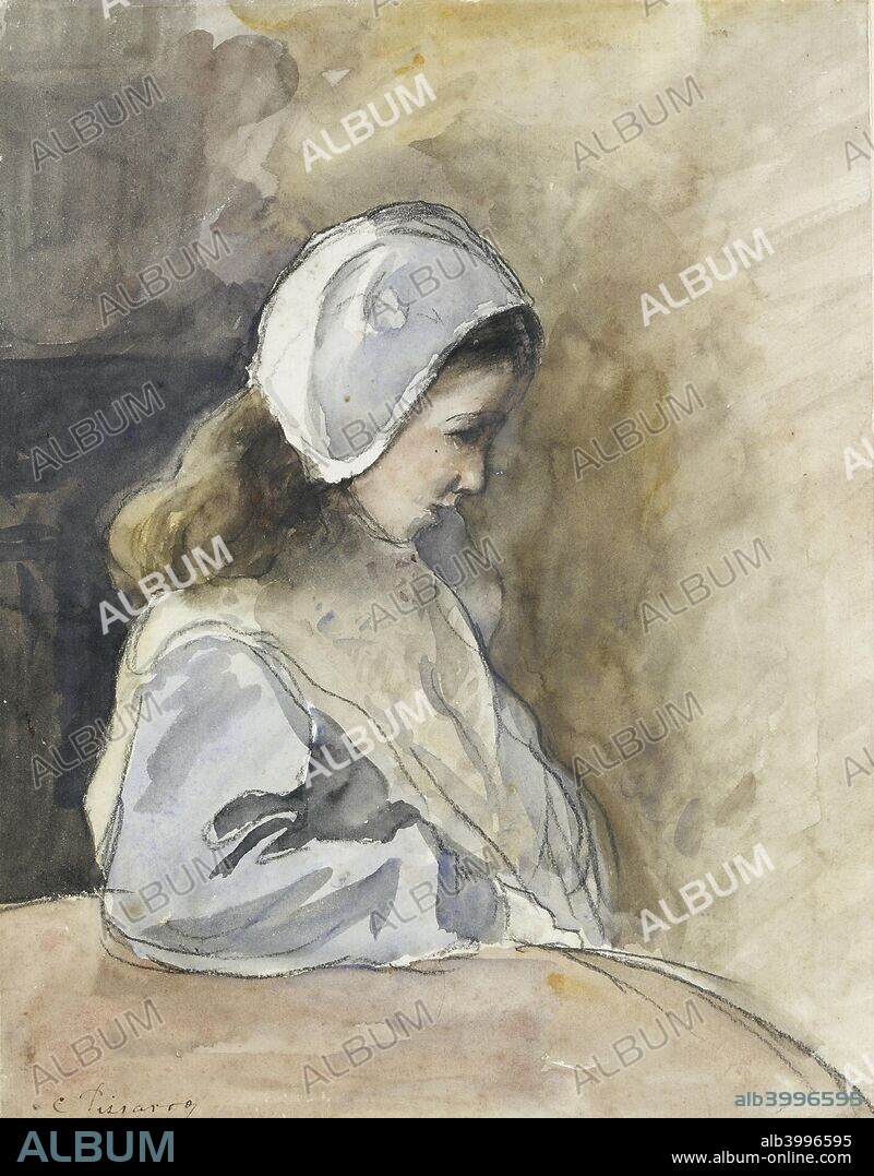 Jeanne-Rachel Pissarro seated at a table, c1872. Portrait of Jeanne-Rachel Pissarro (1865-1874) seated at a table. Portrait of Minette. Dimensions: height x width: sheet 24.5 x 19.2 cm.