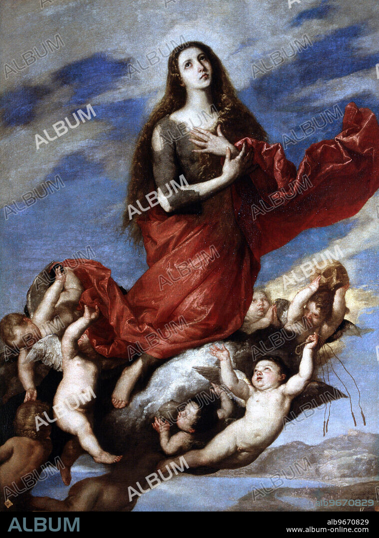 JOSE DE RIVERA. RIBERA , JOSE DE. EL ESPAÑOLETO. PINTOR ESPAÑOL . JATIVA 1589 - 1656. " ASUNCION DE MARIA MAGDALENA " OLEO . MUSEO ACADEMIA BELLAS ARTES SAN FERNANDO . MADRID.