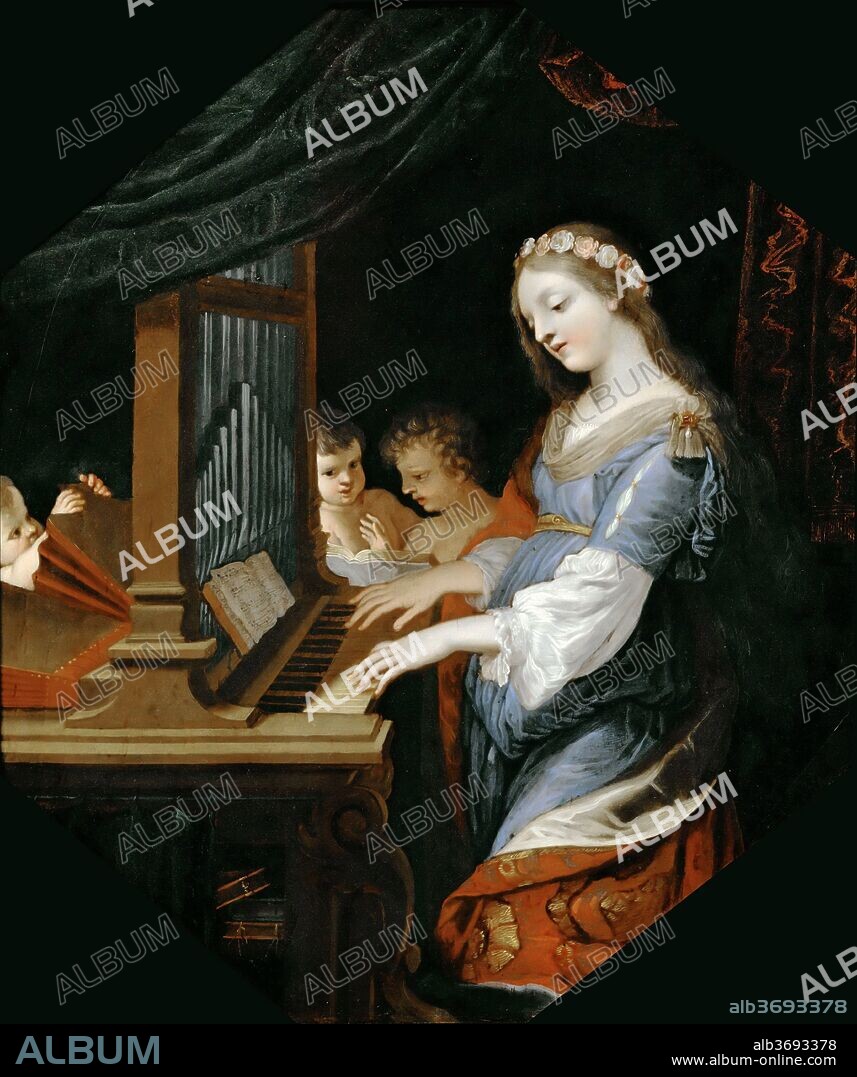 JACQUES STELLA. Saint Cecilia playing the organ.