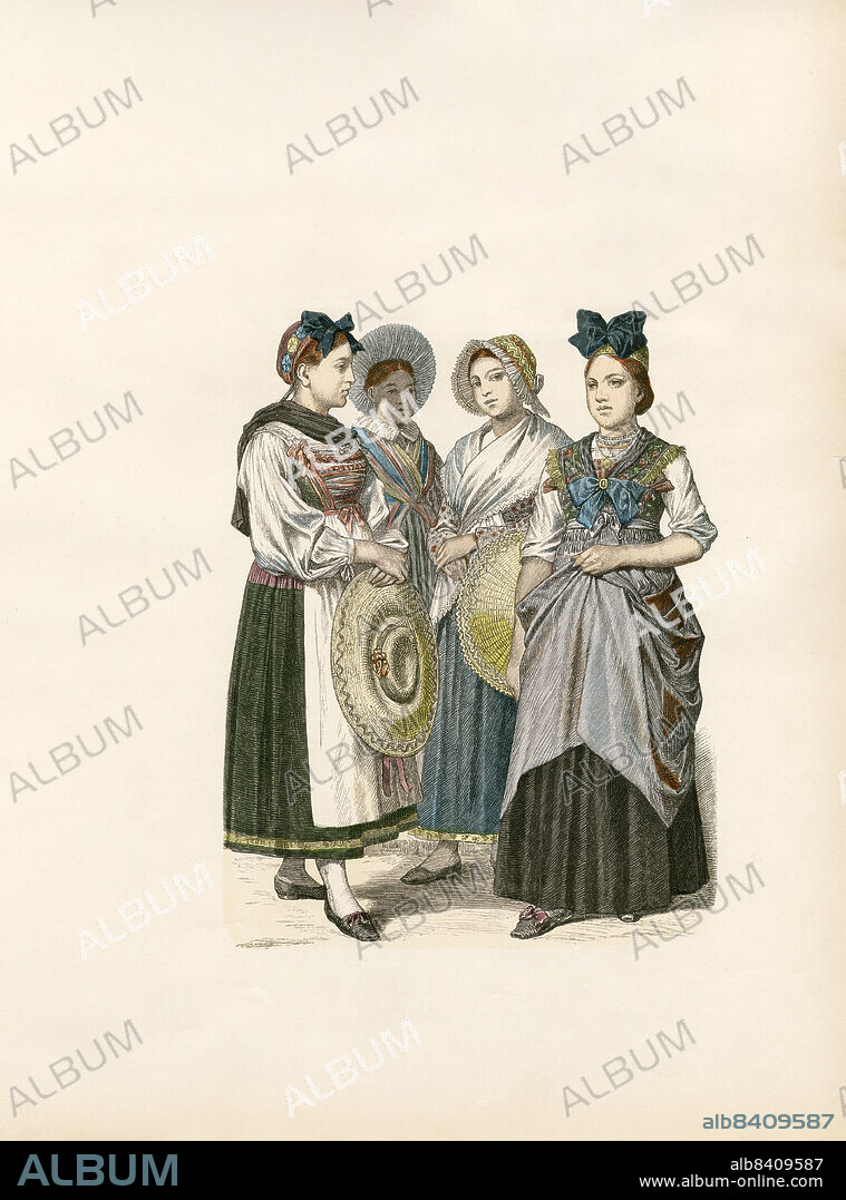 French Folk Dress, Brittany, late 19th Century, Illustration, The History of Costume, Braun & Schneider, Munich, Germany, 1861-1880.