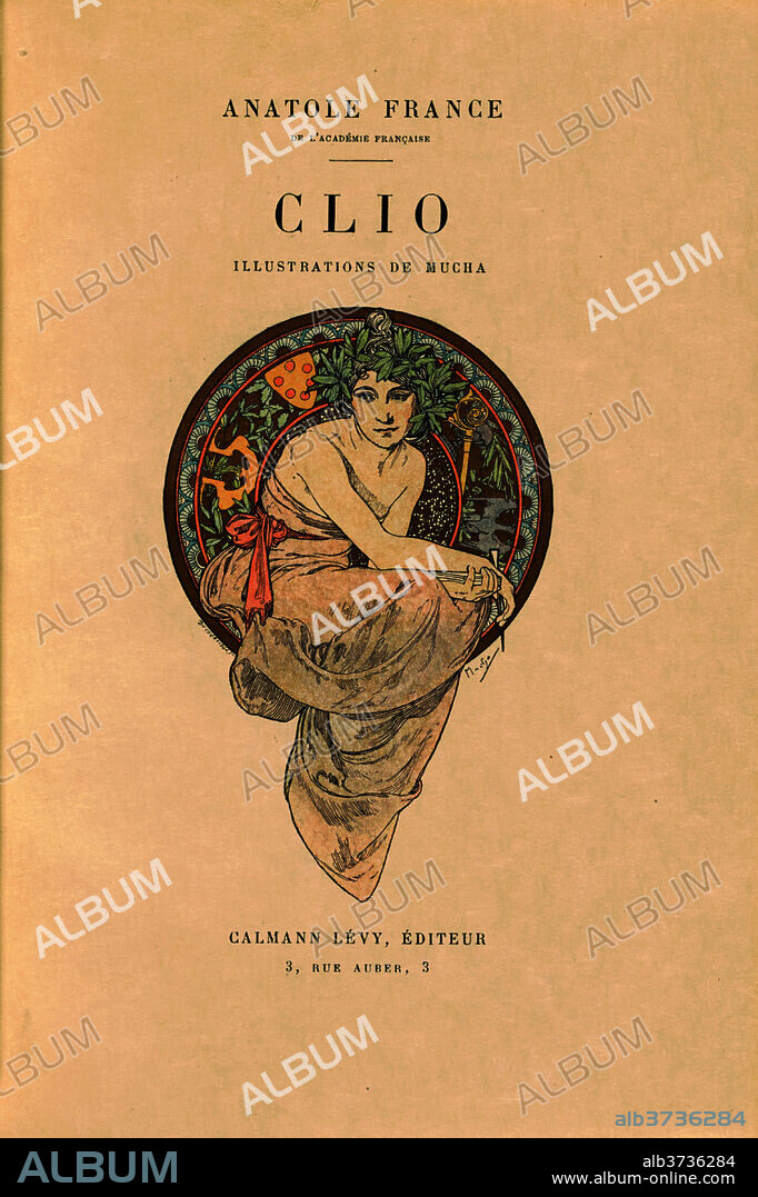 ALPHONSE MUCHA. Clio. Dated: 1900. Dimensions: book: 20.5 × 14.8 × 2 cm (8 1/16 × 5 13/16 × 13/16 in.). Medium: bound volume with 42 wood-engraved illustrations on Chine paper, including 1 illustrated cover heightened with gold, 1 title with vignette, 12 color engravings (7 full-page), and a lower cover device. The cover and 12 illustrations are each present in 3 states, as a monochrome, in color, and as published; the vignette for the lower cover is present in 2 states.