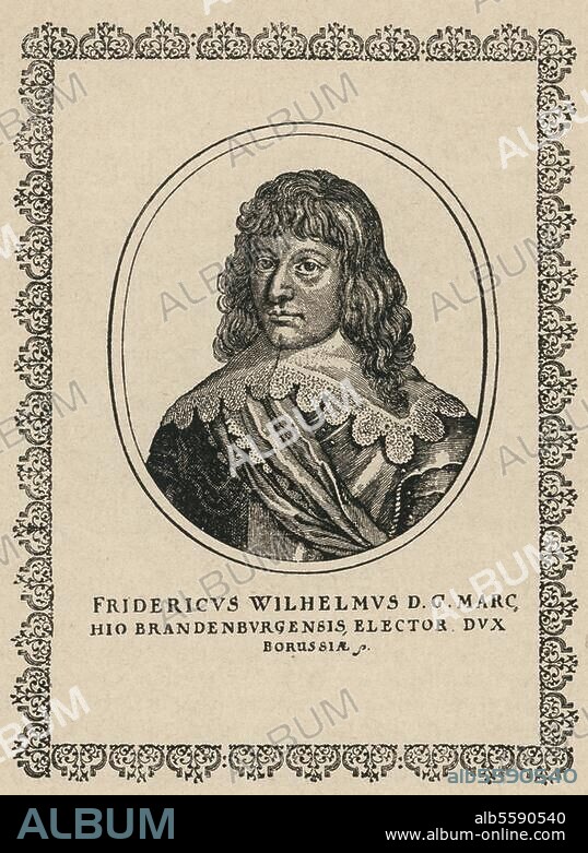 Frederick William, 1620 - 1688, Elector of Brandenburg and Duke of Prussia, thus ruler of Brandenburg-Prussia, from 1640 until his death in 1688. Portrait. Contemporary woodcut, c.1640.