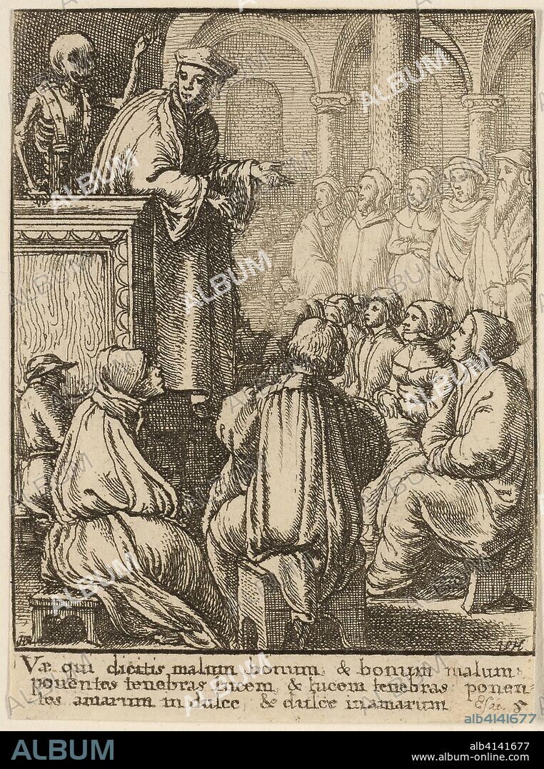 The Preacher and Death. Wenceslaus Hollar (Czech, 1607-1677); after Hans Holbein the younger (German, c.1497-1543). Date: 1651. Dimensions: 73 × 53 mm (sheet, trimmed within plate mark). Etching on ivory wove paper. Origin: Bohemia.