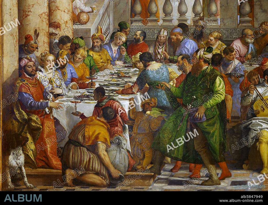 PAOLO VERONESE. The Wedding at Cana. Photograph after restoration. From the Benedictine Convent of San Giorgio Maggiore, Venice. Detail Canvas (1562-1563), 666 x 990 cm Inv. 142.