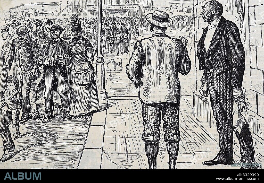Illustration depicting a busy street scene in London. Dated 19th Century.