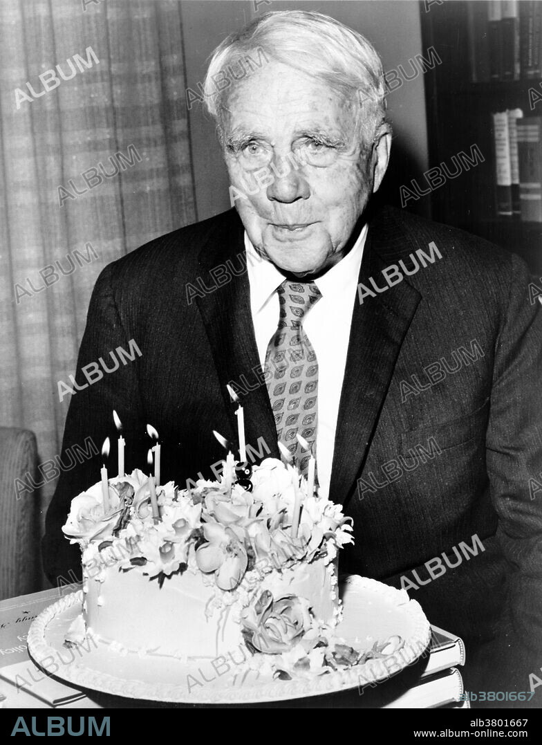 Frost poses with his birthday cake on his 85th birthday. Robert Lee Frost (March 26, 1874 - January 29, 1963) was an American poet. He is highly regarded for his realistic depictions of rural life and his command of American colloquial speech. One of the most popular and critically respected American poets of the 20th century, Frost was honored frequently during his lifetime, receiving four Pulitzer Prizes for Poetry. He became one of America's rare "public literary figures, almost an artistic institution." He was awarded the Congressional Gold Medal in 1960 for his poetical works. The poet/critic Randall Jarrell praised Frost's poetry and wrote, "No other living poet has written so well about the actions of ordinary men; his wonderful dramatic monologues or dramatic scenes come out of a knowledge of people that few poets have had, and they are written in a verse that uses, sometimes with absolute mastery, the rhythms of actual speech." He died in 1963 at the age of 88. New York World-Telegram & Sun photo by Walter Albertin, 1959.