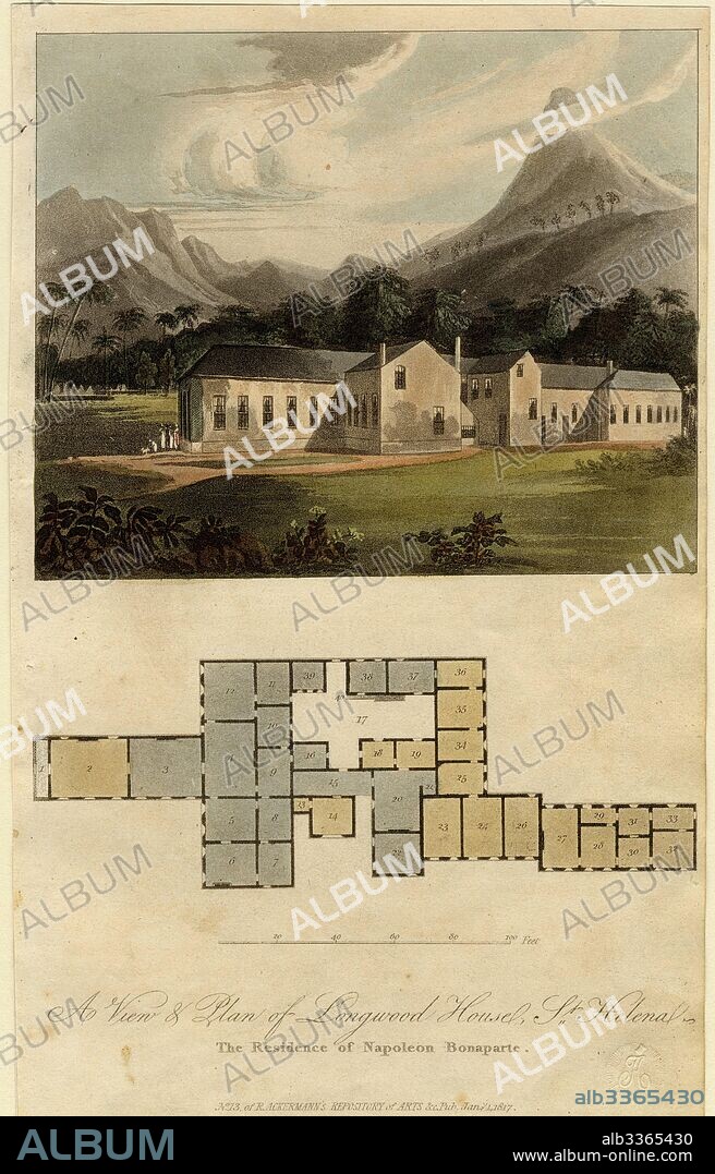 RUDOLPH ACKERMANN. View and Plan of Longwood House, St. Helena: the Residence of Napoleon Bonaparte.
