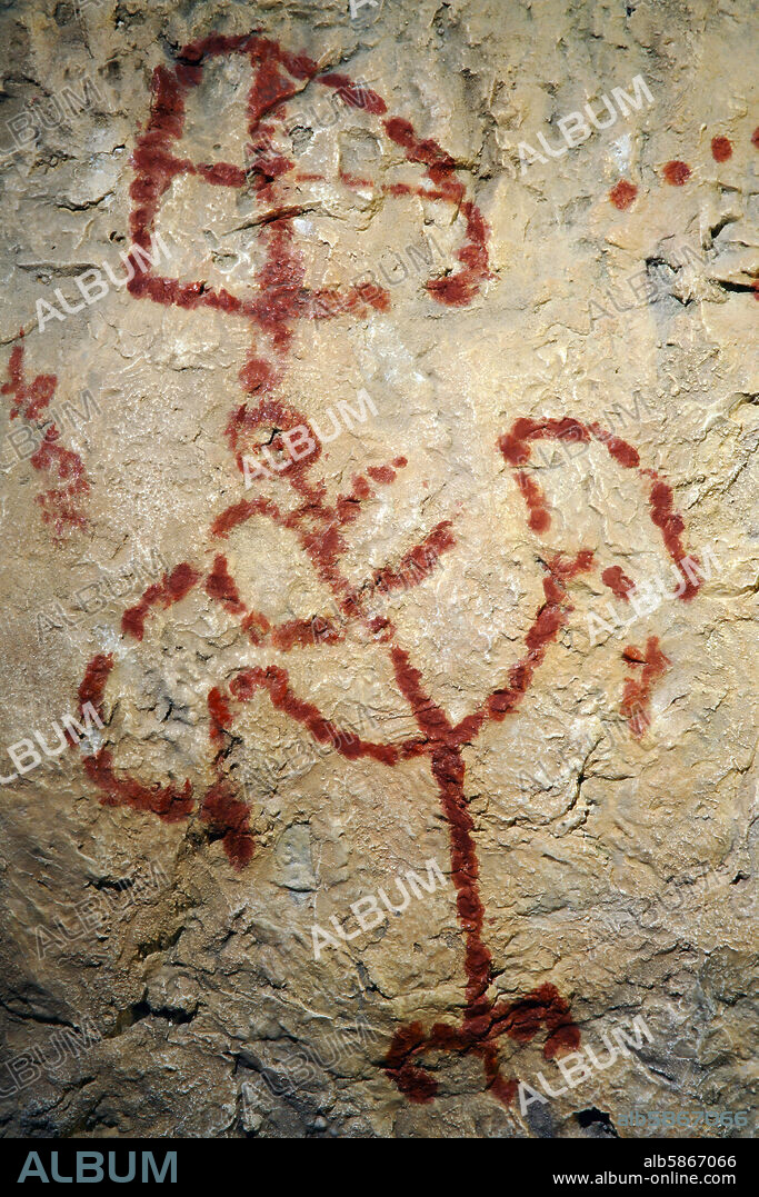 Montblanc; reproducción de pintura rupestre local en el C.I.A.R. (Centre de Interpretació de Art Rupestre).