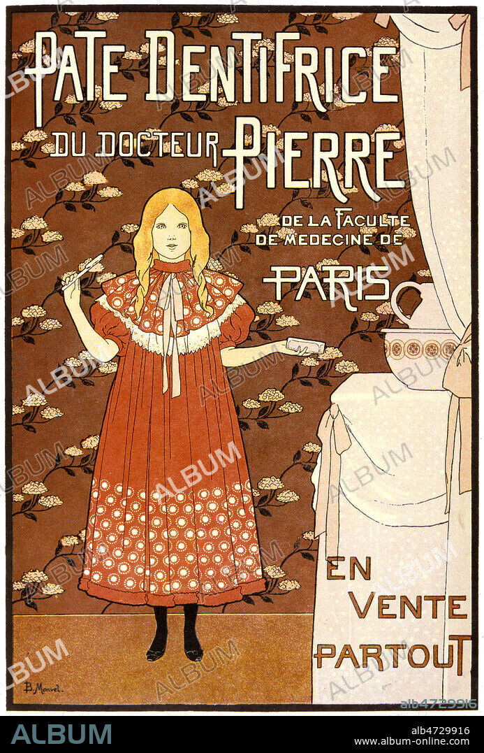Publicite pour la 'pate dentifrice du docteur Pierre'. Illustration de Louis Maurice BOUTET DE MONVEL (1851-1913) realisee en 1894 dans le style Art Nouveau. Credit : Collection KHARBINE-TAPABOR.