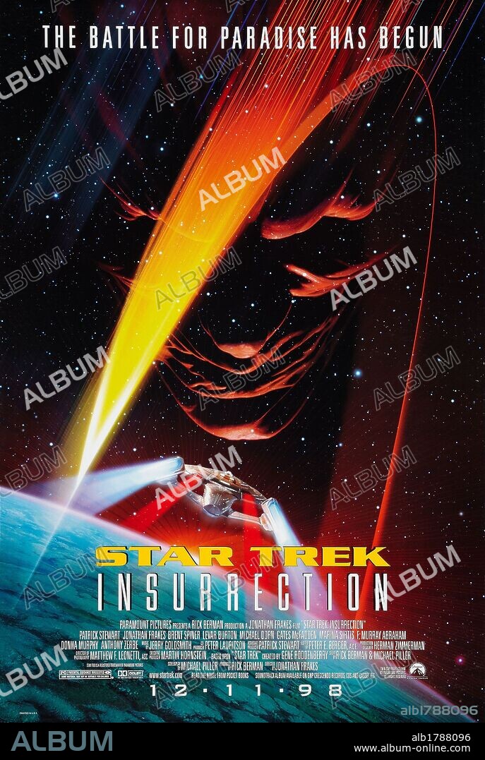 Affiche de STAR TREK: INSURRECTION, 1998, réalisé par JONATHAN FRAKES. Copyright PARAMOUNT PICTURES.